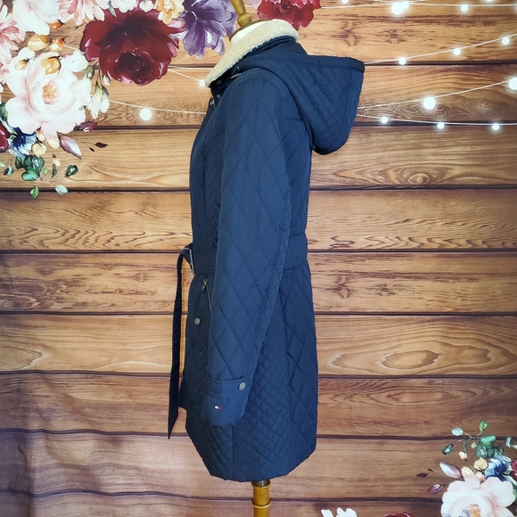 Tommy Hilfiger Navy Blue Long Quilted Coat - Picture 3 of 8